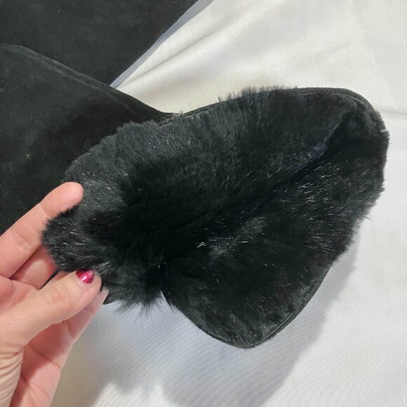 Vicini Giuseppe Zanotti black suede fur shearling over the knee OTK winter boots - Picture 4 of 6